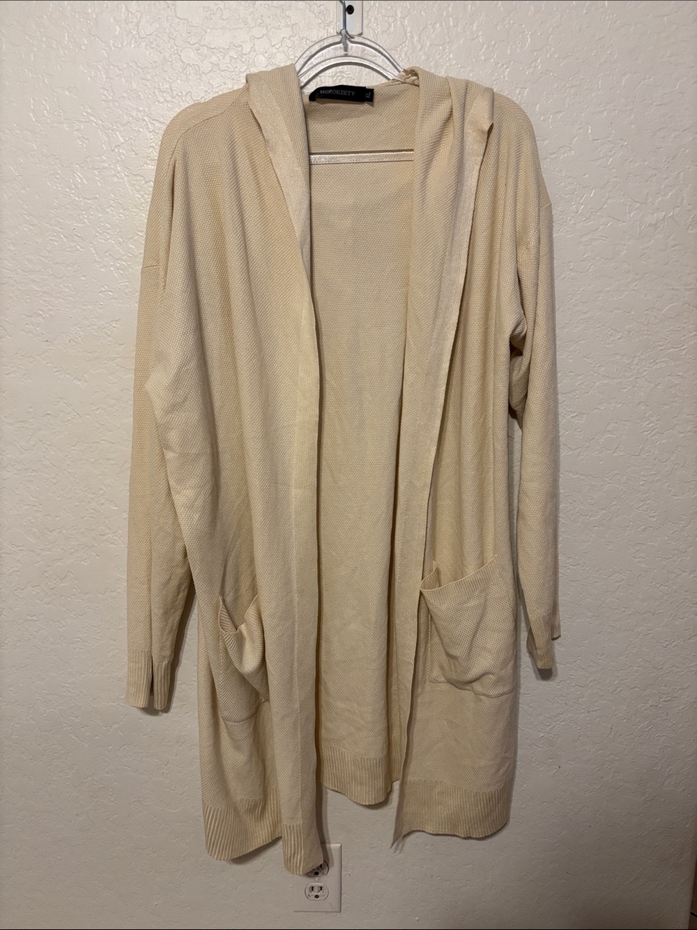 🎼 Merokeety Light Cream Hooded Open-Front Cardigan size XL GUC
